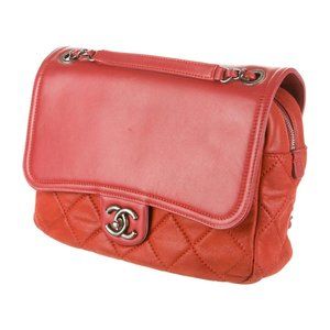 CHANEL Classic Leather Mix Flap Bag Red Lambskin –2011 Karl Lagerfeld Collection